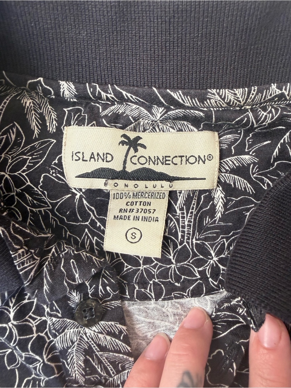Men's Black Palm-Print Polo Shirt - Picture 2 of 5